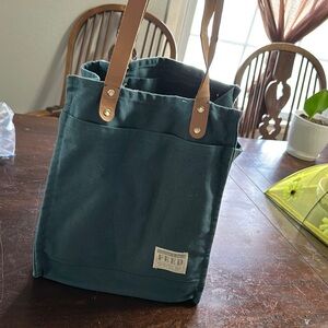 CLOSET CLOSING!! FEED Dark Green/ Teal Tote Bag with Tan Straps